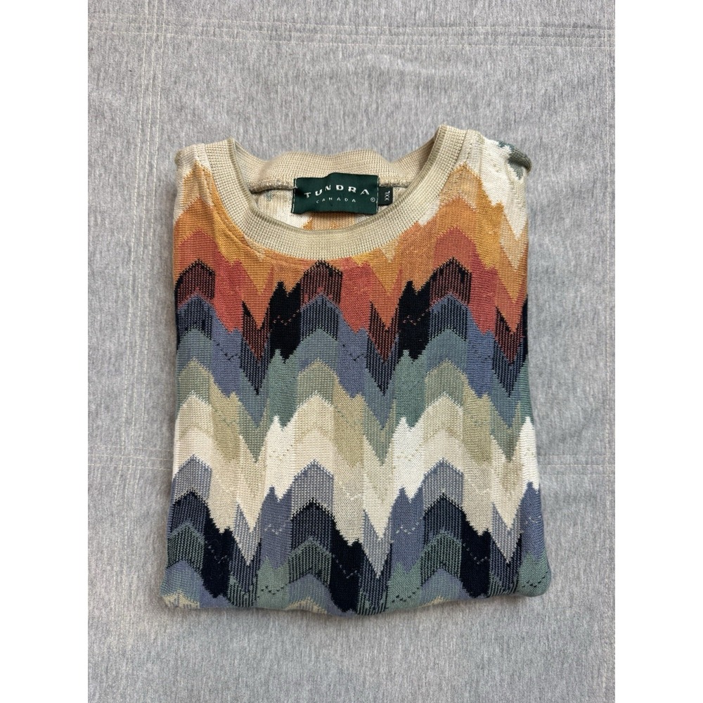 90s TUNDRA Canada Coogi Style Cosby 3D Sweater Mens‎ XL Rainbow Abstract